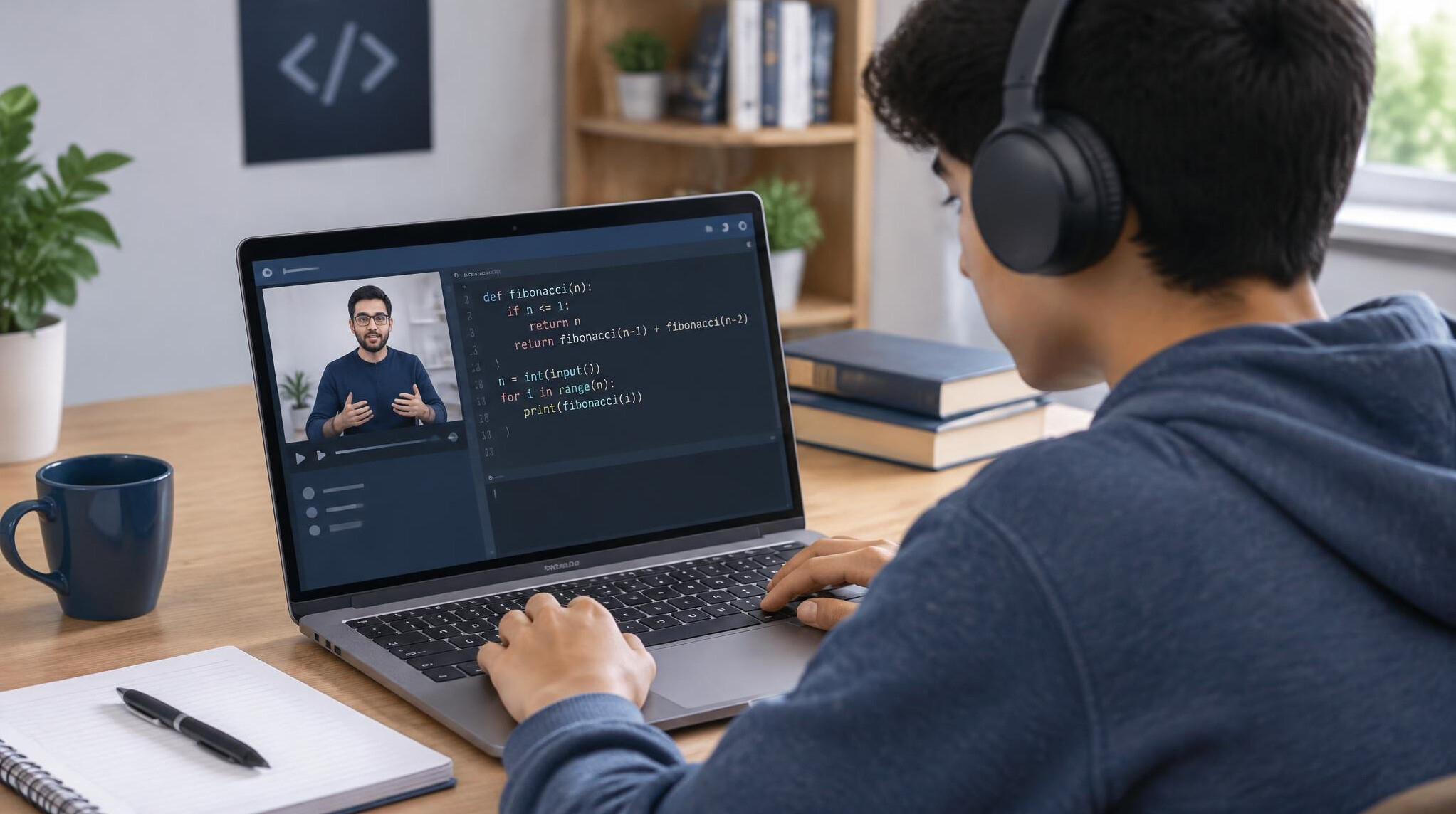 students learning coding online