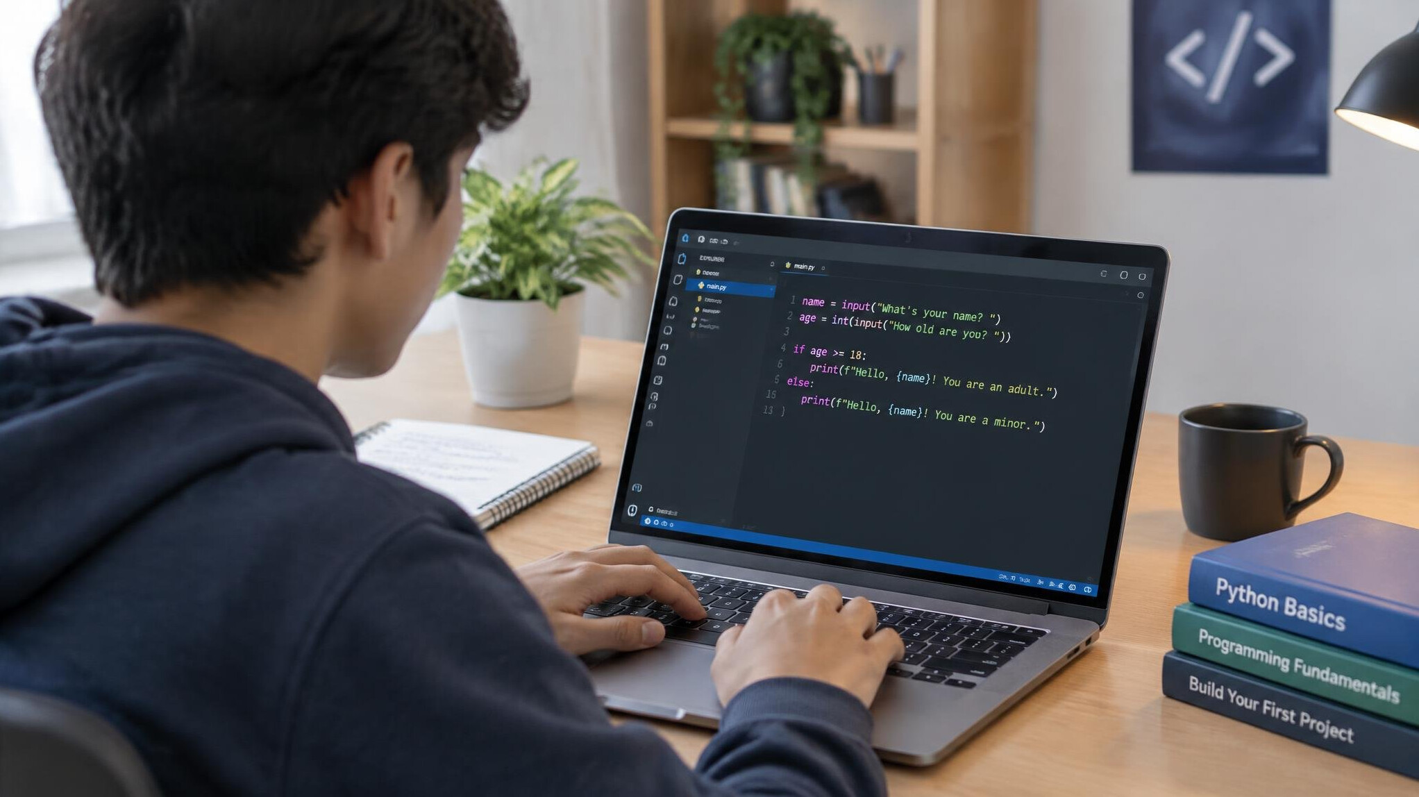 person learning to code on laptop